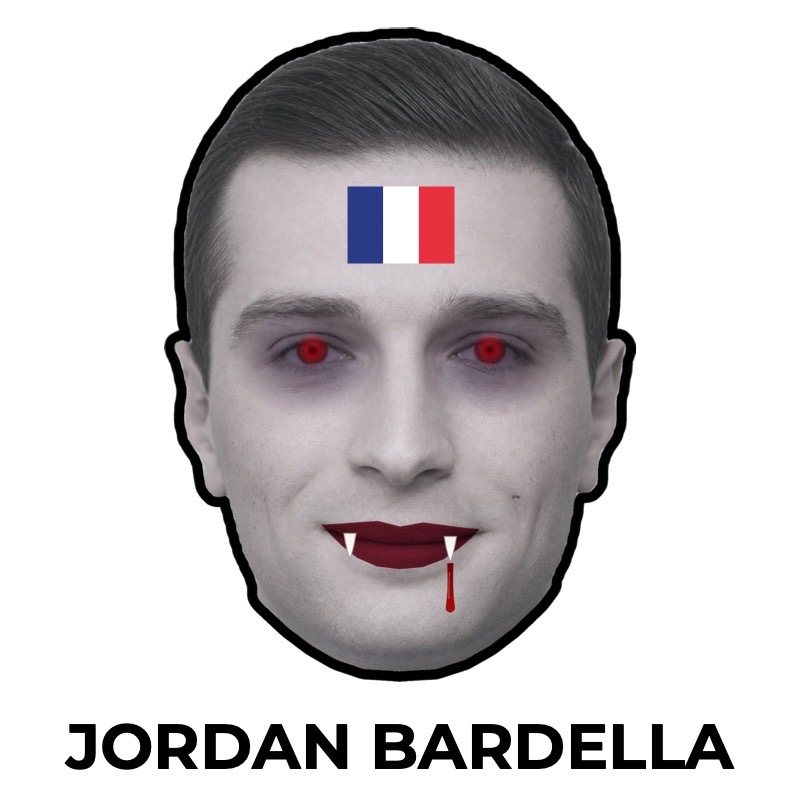 Jordan-Bardella-Vampir-Maske aus Papier, Vorlage zum Ausdrucken