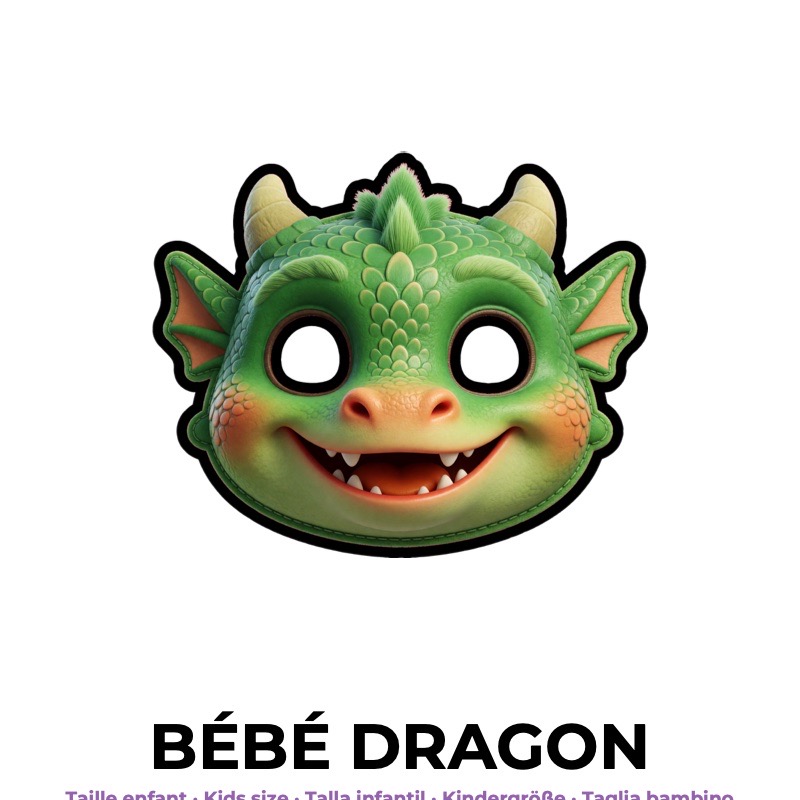 Masque de bébé dragon en papier, patron à imprimer