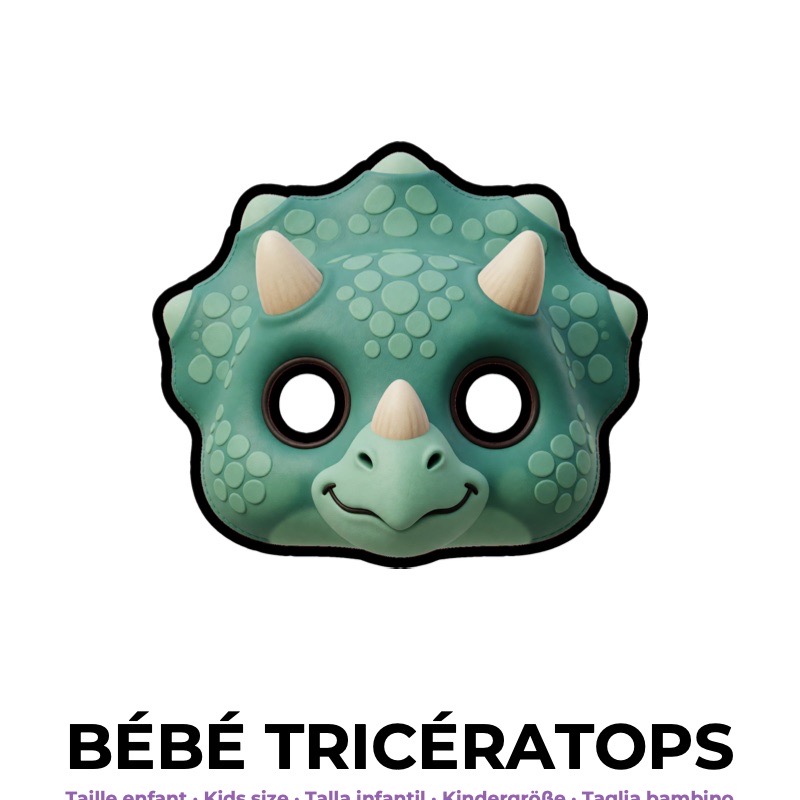 Masque de bébé tricératops en papier, patron à imprimer