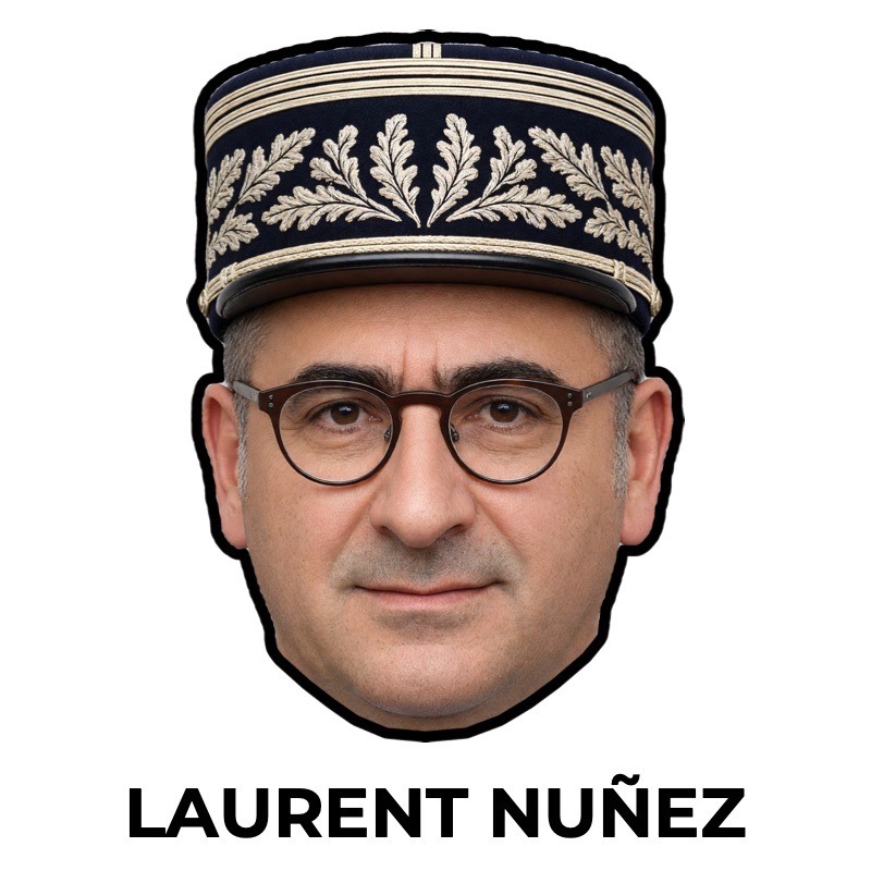 Masque de Laurent Nuñez en papier, patron à imprimer
