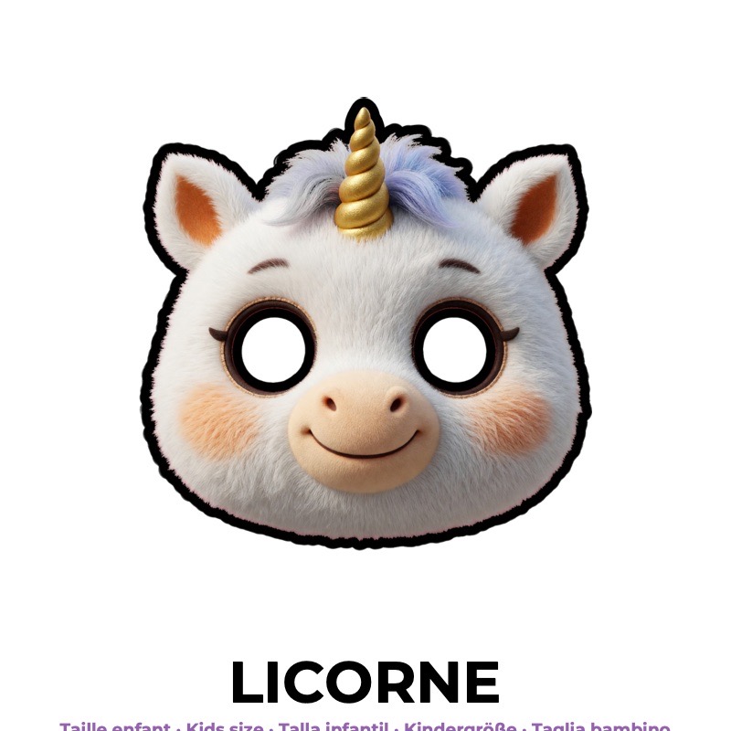 Masque de licorne en papier, patron à imprimer